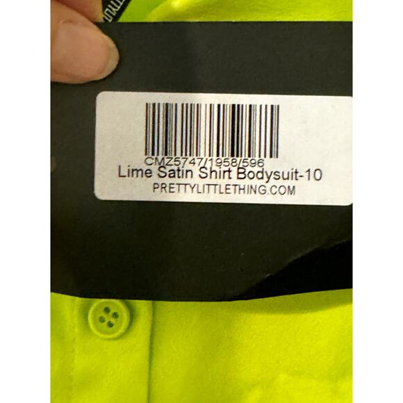 Pretty Little Thing Lime Satin Shirt Bodysuit Size 6 - Picture 5 of 7